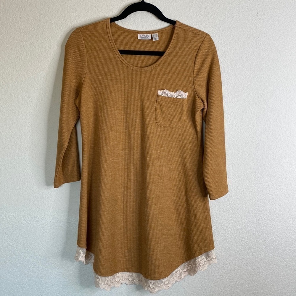 LOGO waffle knit lace thermal long sleeve top womens small